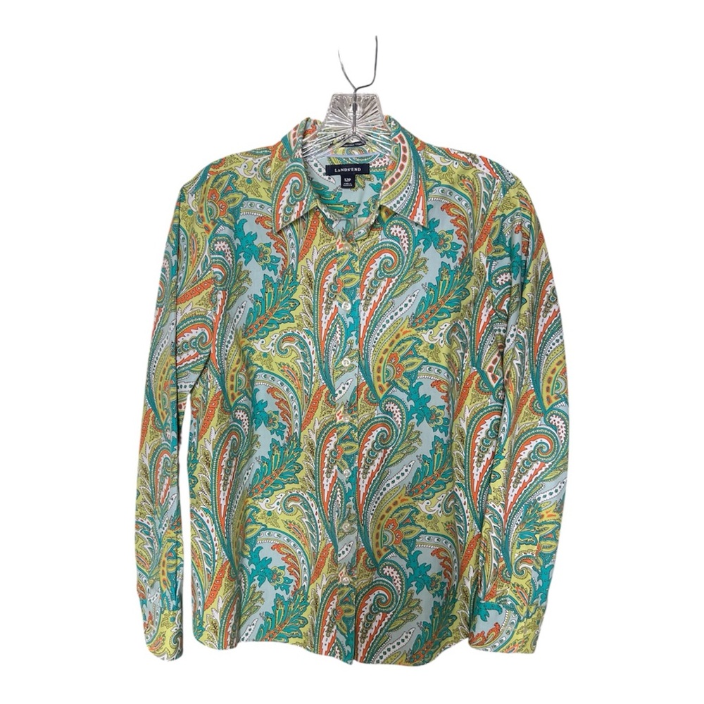Lands' End Women’s Multicolor Paisley Button-Down Shirt SZ 12P